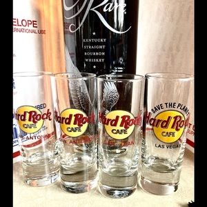 4” Tall Hard Rock Cafe Shot Glasses 1 Vintage Las Vegas,2 San Antonio,1 San Juan